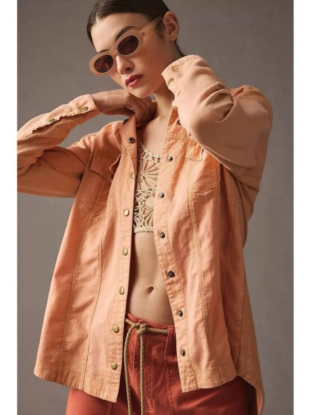 NWOT Pilcro Anthropologie Women's Utility Shacket Jacket in Peach Coral Size XS